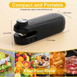 2 in 1 Mini Bag Sealer, Bag Sealer Heat Seal with Cutter, USB C Rechargeable Chip Bag Sealer Heat Seal, Portable Bag Resealer for Plastic Bags Snacks & Food Storage,Bright Black