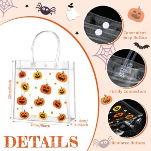 Aliceset 20 Pcs Halloween Clear Gift Bags with Handles Trick or Treat Plastic Bags Cute Pumpkin Halloween Tote Bag for Ghost Spider Party Favor Bags for Halloween Party Gifts Supplies, 8x8x3.15 Inch