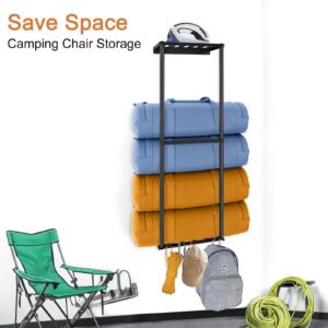 Camping Chair Rack for Garage Storage, Metal Camping Chair Wall Storage for Garage, Garage Storage Racks Wall Holder, Garage Chair Organizer with 5 Hooks, Garage Wall Shelving for Beach Chair Umbrella