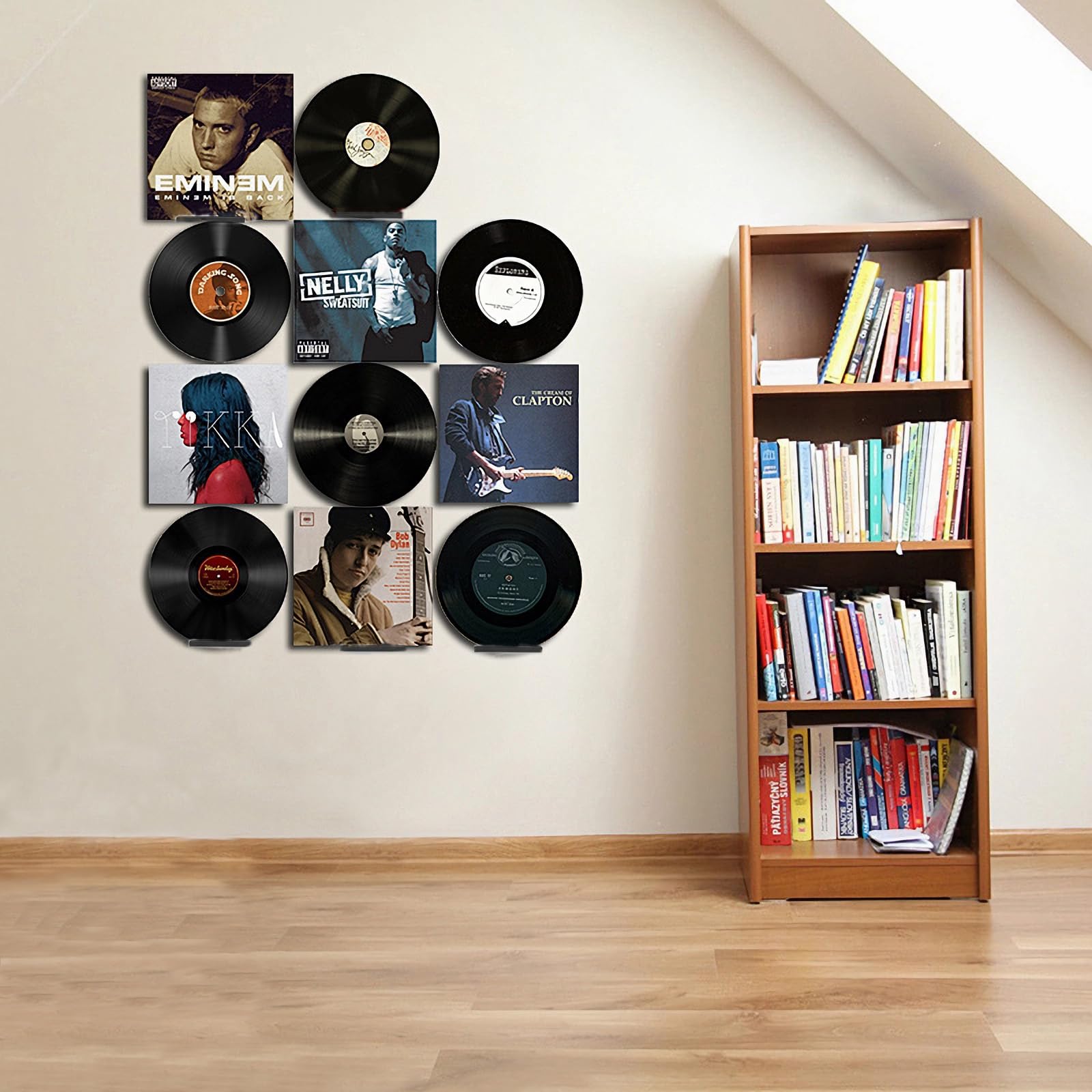 Vinyl Record Wall Mount Shelves, 8 Pcs Black Metal Vinyl Record Holder, Record Display Shelf for Albums, Floating Shelves Decoration in Office or Home, Kids Bookshelf, Magazine Rack, Picture Ledge