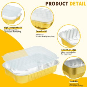 Aluminum Pans with Lids Half Size 9x13 Extra Heavy Duty (15 Pack + 15 Lids), Disposable Gold Aluminum Foil Baking Pan Double Thick Tin Foil Food Container with Lids for Baking, Heating, Meal Prep