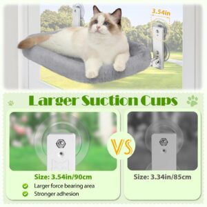 keny Cat Window Perch with Soft Plush Cushion Bed, Cordless Cat Window Hammock with 3.54" Larger Suction Cups, Easy to Assemble Cat Window Bed Seat for Indoor Cats, Grey