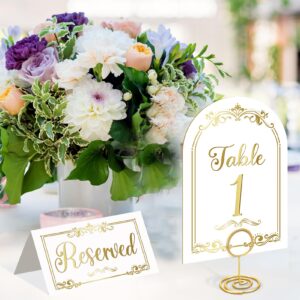 ZhouBoat 31 Sets Arch Gold White Table Number Cards with Holders and Reserved Seating Signs, Double Sided Gold Foil Table Number 1-30 and Head Table 4x6 Inch Birthday Wedding Reception Table Signs