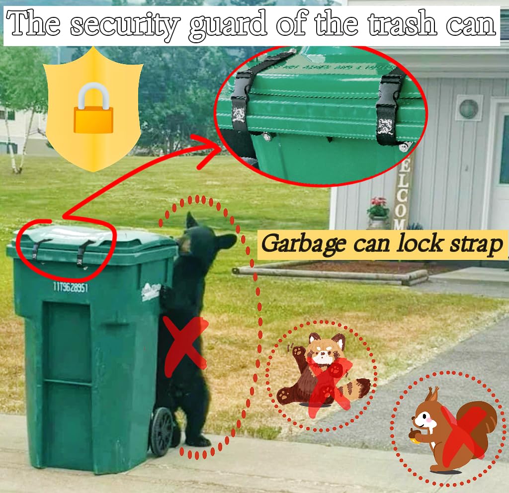 SPMKTQK Trash Can Lock, 4Pcs Trash Can Locks for Animals-Long Lasting, Adjustable Garbage Can Lid Locks for Outside Squirrel, Bear Proof Trash Can Lid Lock, Garbage Can Locks for Various Bins (4)