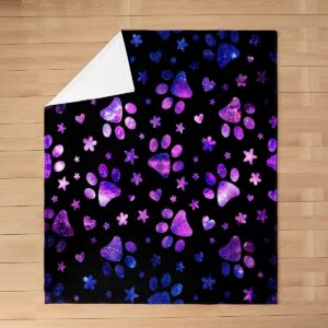 Feelyou Dog Paw Print Flannel Fleece Throw Blanket for Bed Sofa Couch Kids Queen 90"x90" Purple Galaxy All Season Bed Blanket Room Decorative Puppy Pets Animal Themed Fuzzy Blanket Cute Cartoon