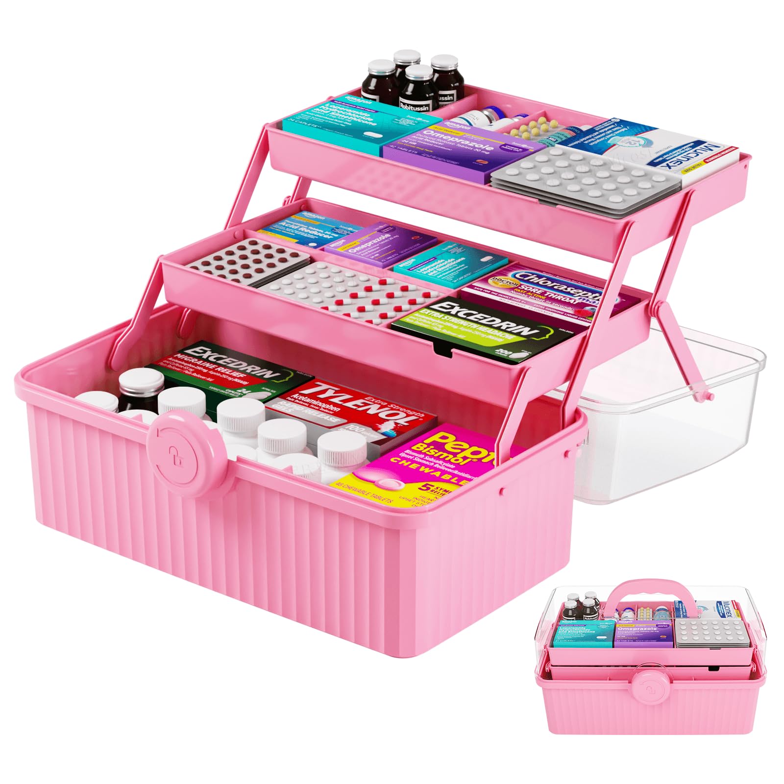 Yieach Plastic Sewing Box Organizer With Handle- Portable Multi-Purpose Sewing Storage Organizer for Cabinet,Pink Medicine Container Storage and Tool Boxes or Accessory and Craft Carrying Case