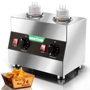 wantjoin electric sauce warmer dispenser - countertop stainless steel sauce heat preservation machine 320w hot fudge nacho cheese ketchup chocolate warmer for commercial with 650ml squeeze bottle*2