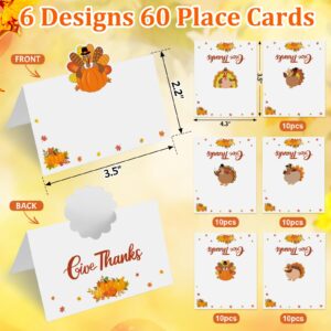 60 Pcs Thanksgiving Name Cards for Table, Turkey Thanksgiving Place Cards, Fall Place Cards for Thanksgiving Dinner Party Decoration, Thanksgiving Place Settings Size 3.5*2.2 inches (Thanksgiving)