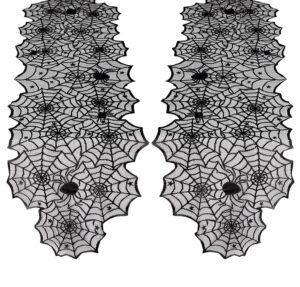 black halloween table runner decor: spider web black table linens 2 packs 18 x 72 inches lace runners for halloween party dinner fireplace supplies