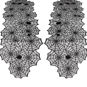 Black Halloween Table Runner Decor: Spider Web Black Table Linens 2 Packs 18 x 72 Inches Lace Runners for Halloween Party Dinner Fireplace Supplies