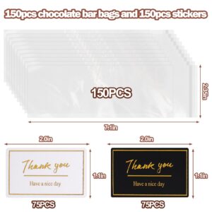 Mity rain 150 Pcs Knafeh Pistachio Chocolate Bar Wrappers Packaging with 150pcs Thank You Stickers, Clear Self Sealing Cellophane Bags for Candy Bar, Cookies, Treat, Party Favor