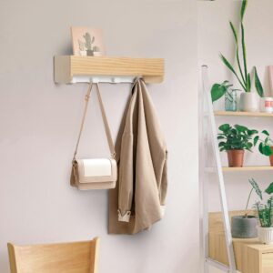 JSVER Coat Rack Wall Mount with Shelf Wood Wall Hooks with Storage, Entryway Shelf with 4 Hangers for Bathroom, Living Room, Bedroom, Rustic Brown