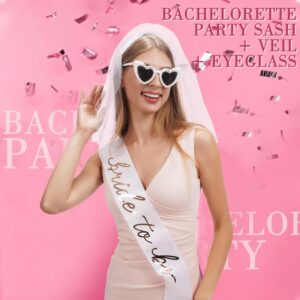 Bride To Be Gift Set - Bride To Be Sunglasses + Bride Sash+Veil Set, Bridal Shower Decorations for Bride, Bachelorette Party Favors Accessories