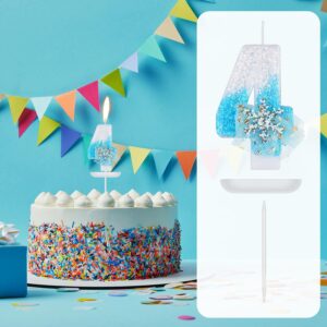 Birthday Number Candle, Shiny Ice and Snow Themed Blue and White Frozen Cake Candles Bluey Snowflake Winter Style Birthday Candles Elsa Party Birthday Celebration Decoration Supplies(Number 4)