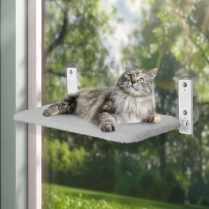 keny cordless cat window perch, foldable cat hammock with 4 suction cups, reversible washable cover, large size cat window bed, grey