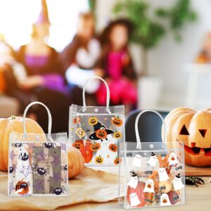 Aliceset 20 Pcs Halloween Clear Gift Bags with Handles Trick or Treat Plastic Bags Cute Pumpkin Halloween Tote Bag for Ghost Spider Party Favor Bags for Halloween Party Gifts Supplies, 8x8x3.15 Inch