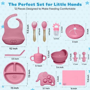 Eight4you Silicone Baby Feeding Set - Durable & Resistant Baby Feeding Set, Dishwasher Safe, Oven & Microwave Safe, food grade silicone material (pink)