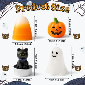 CNhoqc 12pcs Halloween Candy Corn Pumpkin Black Cat Ghost Mini Candles, Scented Halloween Tealight Candles Tabletop Decor, Cute Wax Pumpkin Face Mini Candle for Fall Halloween Party Supplies