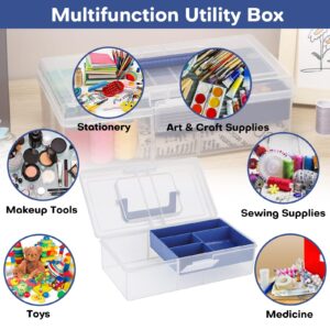 2 Layer Plastic Dividing Storage Box with Removable Tray, Portable Stationery Storage Container with Handle, Multipurpose Sewing Box, Art Craft Supply Organizer for Crayon Cosmetic Tackle Medicine