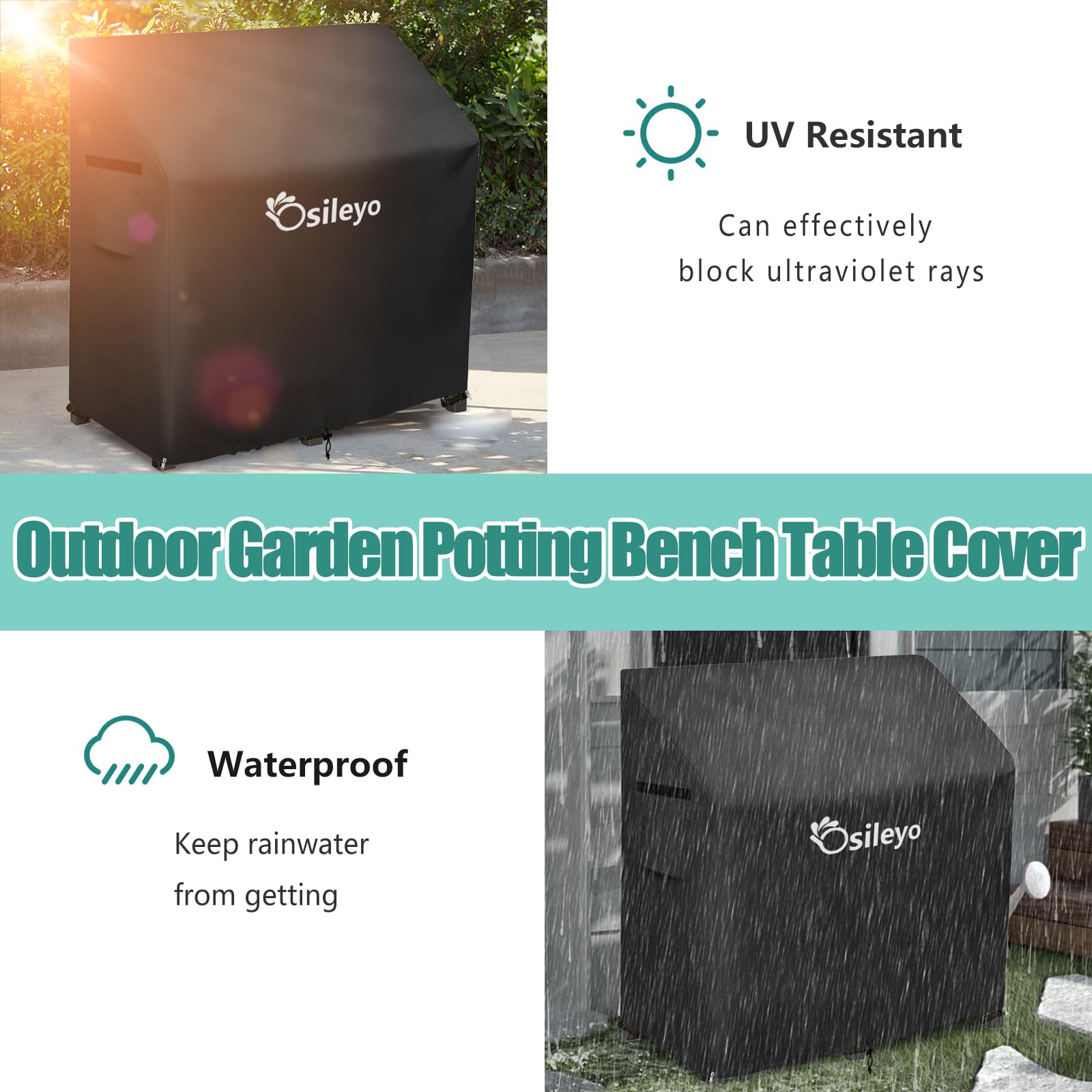 Osileyo Outdoor Garden Potting Bench Table Cover with Split Zipper,600D Tough Canvas Waterproof Anti-UV All Season Weather Complete Protection Cover.(47" x 20" x 47"),Black