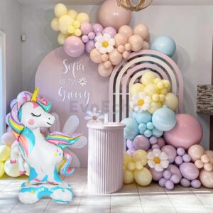 EvoEcho Stand Unicorn Balloons 3D Big Rainbow Unicorn Foil Balloon 1st Little Girl Birthday Party Unicorn Decorations Baby Shower Children's Day 46 Inch