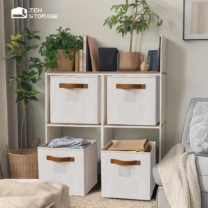 13"x13" Cube Boxes, Cube Storage Bins with Handles for Closet,Foldable Linen Storage Bins with Handles for Clothes, Yarns, Towels, Blankets,Toys, Beige, 4 Pack