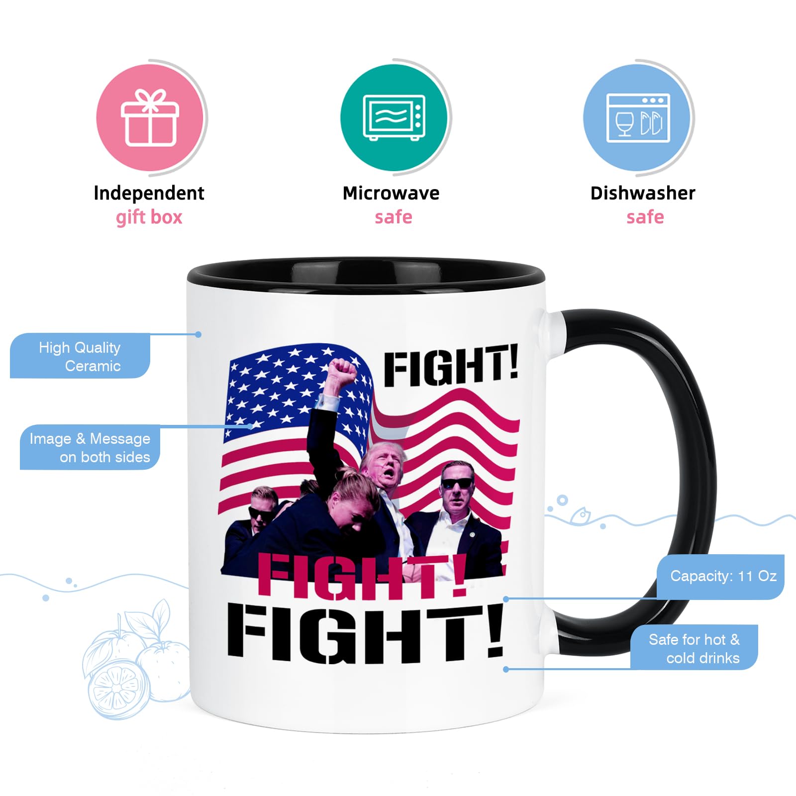 Maustic Trump Shot Fist Pump Mug, Trump Survived Shot, Trump Fight Fight Fight Shooting Mug, Donald Trump Gifts, Trump Merchandise, Birthday Christmas Gifts for Trump Supporter Republicans, 11 Oz