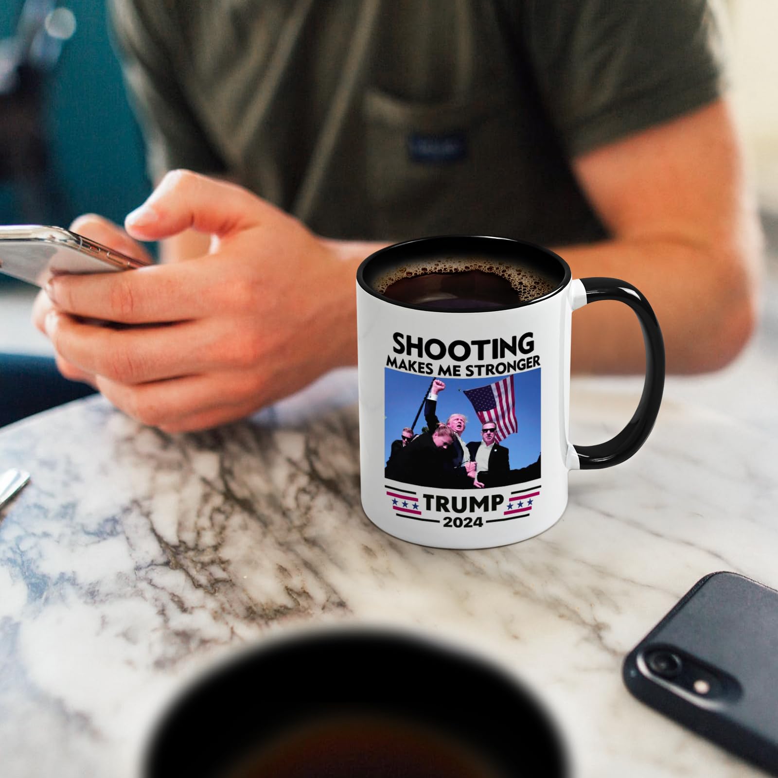 Cabtnca Trump Mug, Trump Shot, Bloody Ear Donald Trump Fist Pump, Trump Fight Coffee Mug, Pennsylvania Rally Shooting, Trump Merchandise, Trump 2024, Shooting Makes Me Stronger, 11Oz