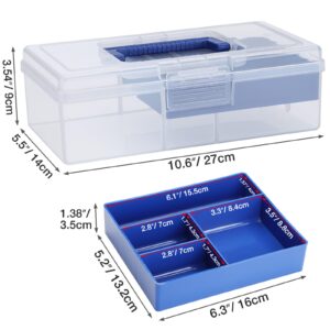 2 Layer Plastic Dividing Storage Box with Removable Tray, Portable Stationery Storage Container with Handle, Multipurpose Sewing Box, Art Craft Supply Organizer for Crayon Cosmetic Tackle Medicine