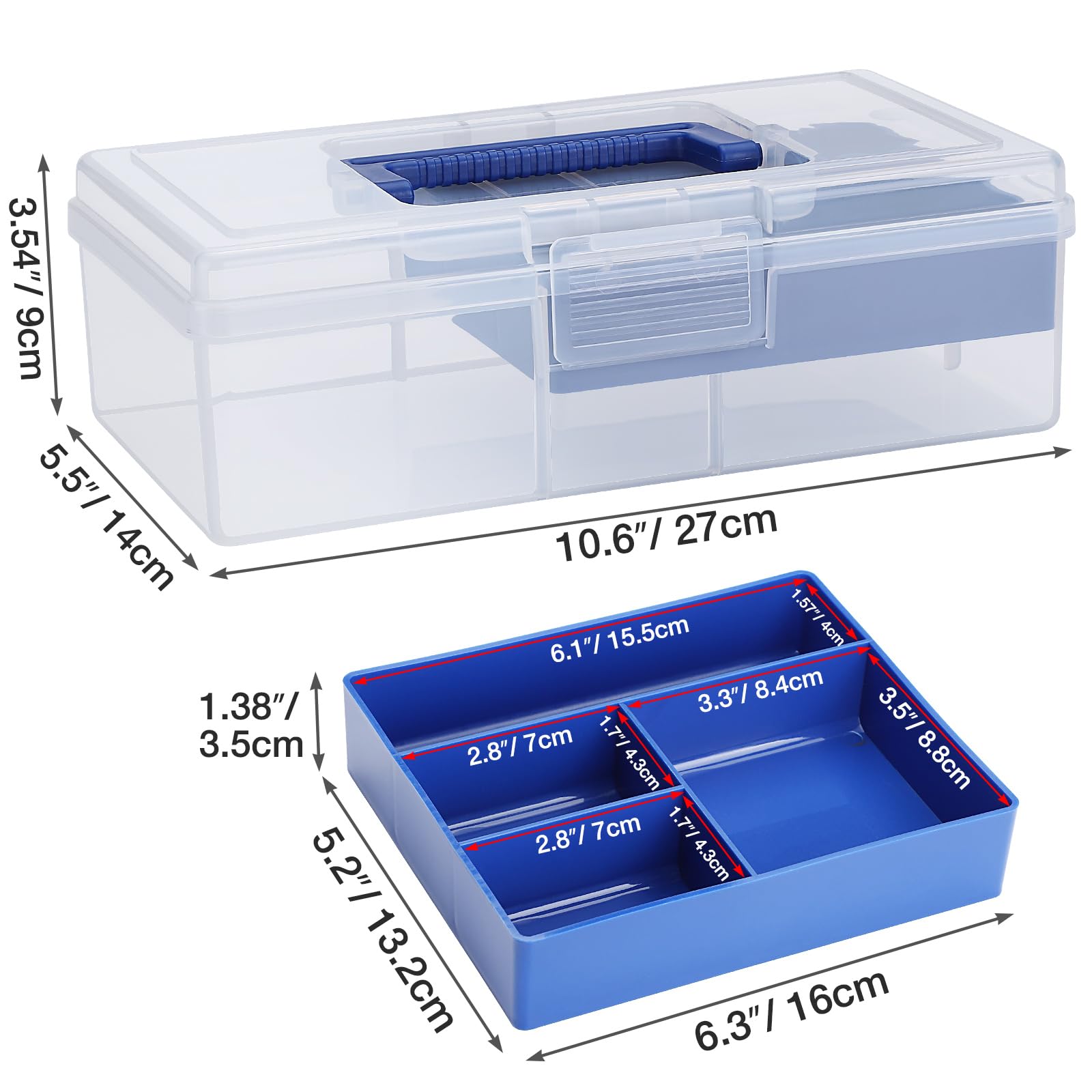 2 Layer Plastic Dividing Storage Box with Removable Tray, Portable Stationery Storage Container with Handle, Multipurpose Sewing Box, Art Craft Supply Organizer for Crayon Cosmetic Tackle Medicine