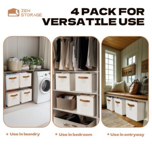 13"x13" Cube Boxes, Cube Storage Bins with Handles for Closet,Foldable Linen Storage Bins with Handles for Clothes, Yarns, Towels, Blankets,Toys, Beige, 4 Pack