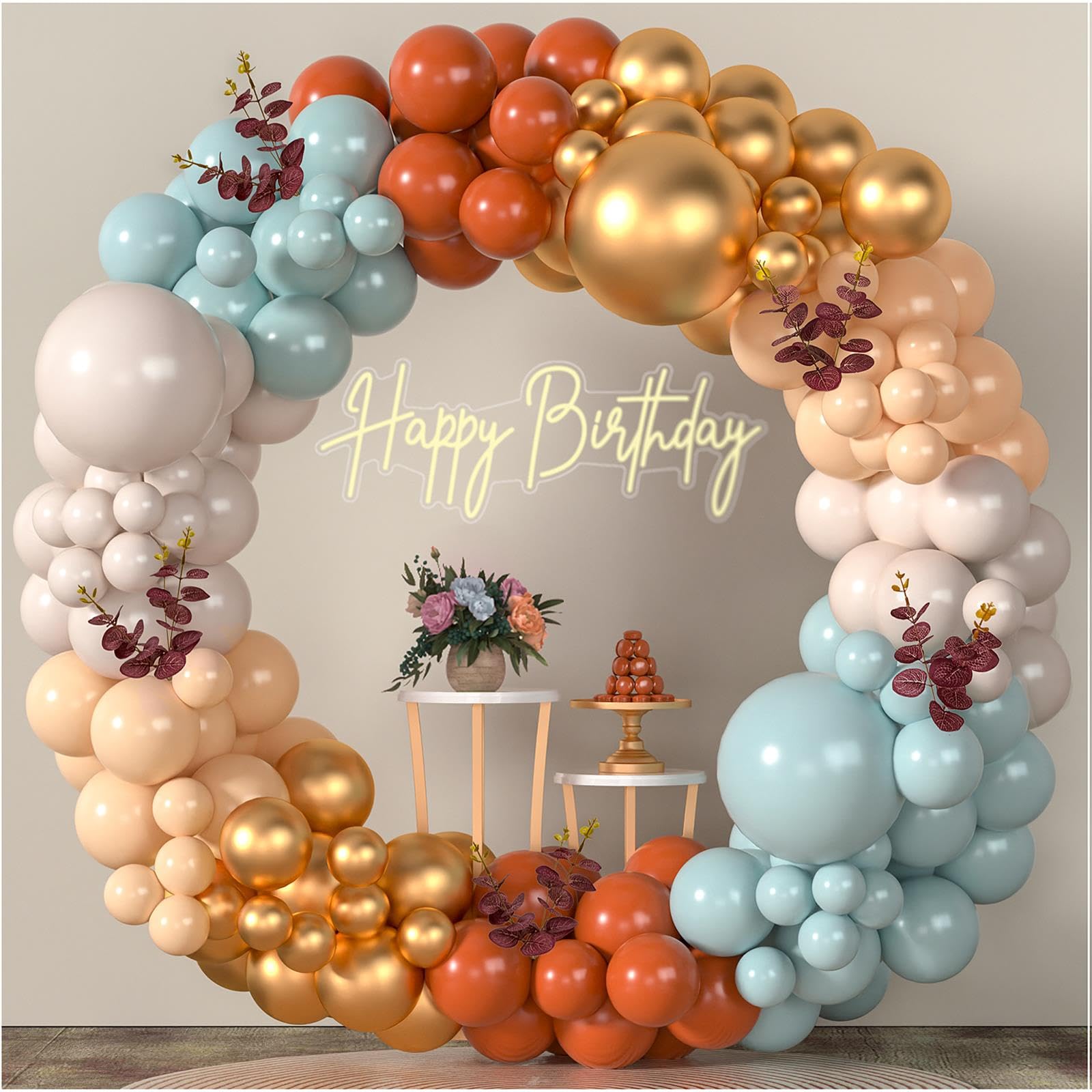 Fall Little Pumpkin On The Way Balloon Garland Arch Kit 138PCS Blue Beige Blush Orange Balloons with Gold Eucalyptus Leaf for Baby Shower Thanksgiving Autumn Boho Birthday Party Decorations