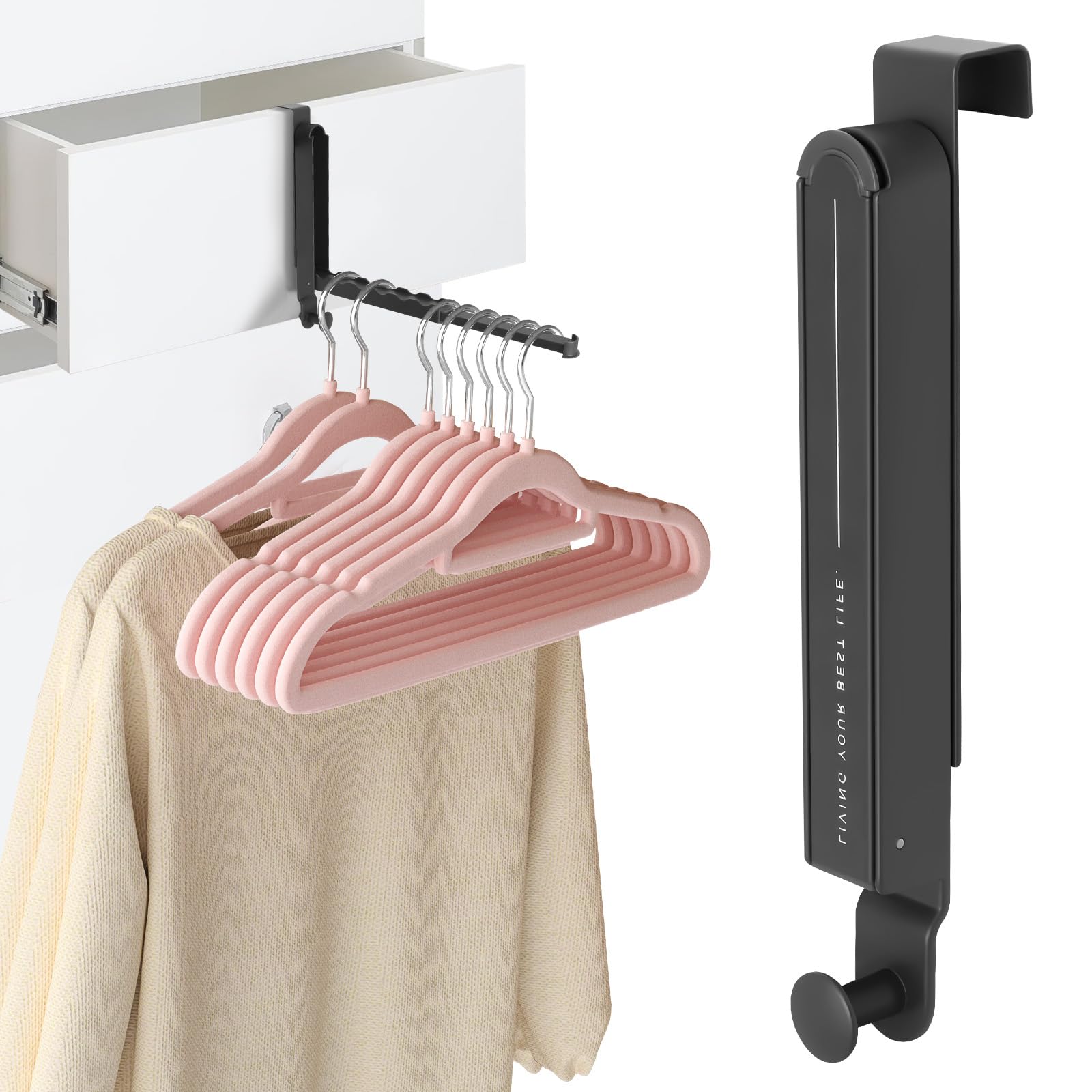 Portable Folding Clothes Drying Rack Over The Door Hooks Hanger Retractable Towel Racks Space Saving Hanging Storage Hanger Laundry Rack for Travel, Behind Back of Door, Bathroom, Coat, Bag