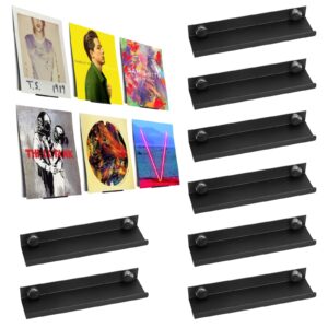 vinyl record wall mount shelves, 8 pcs black metal vinyl record holder, record display shelf for albums, floating shelves decoration in office or home, kids bookshelf, magazine rack, picture ledge