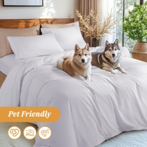 LBRO2M Duvet Cover, Soft Microfiber Duvet Cover Set, Breathable & Durable Comforter Cover, 3pcs Beding Set (HXBT-White-29)