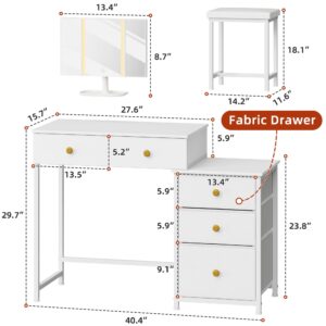 DSAFGGY Vanity Desk with 5 Drawers and Mirror & 3 Lighting Modes, Makeup Vanity with 5 Large Drawers for Bedroom - 41 Inch White