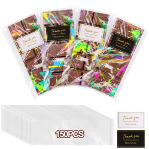 mity rain 150 pcs knafeh pistachio chocolate bar wrappers packaging with 150pcs thank you stickers, clear self sealing cellophane bags for candy bar, cookies, treat, party favor