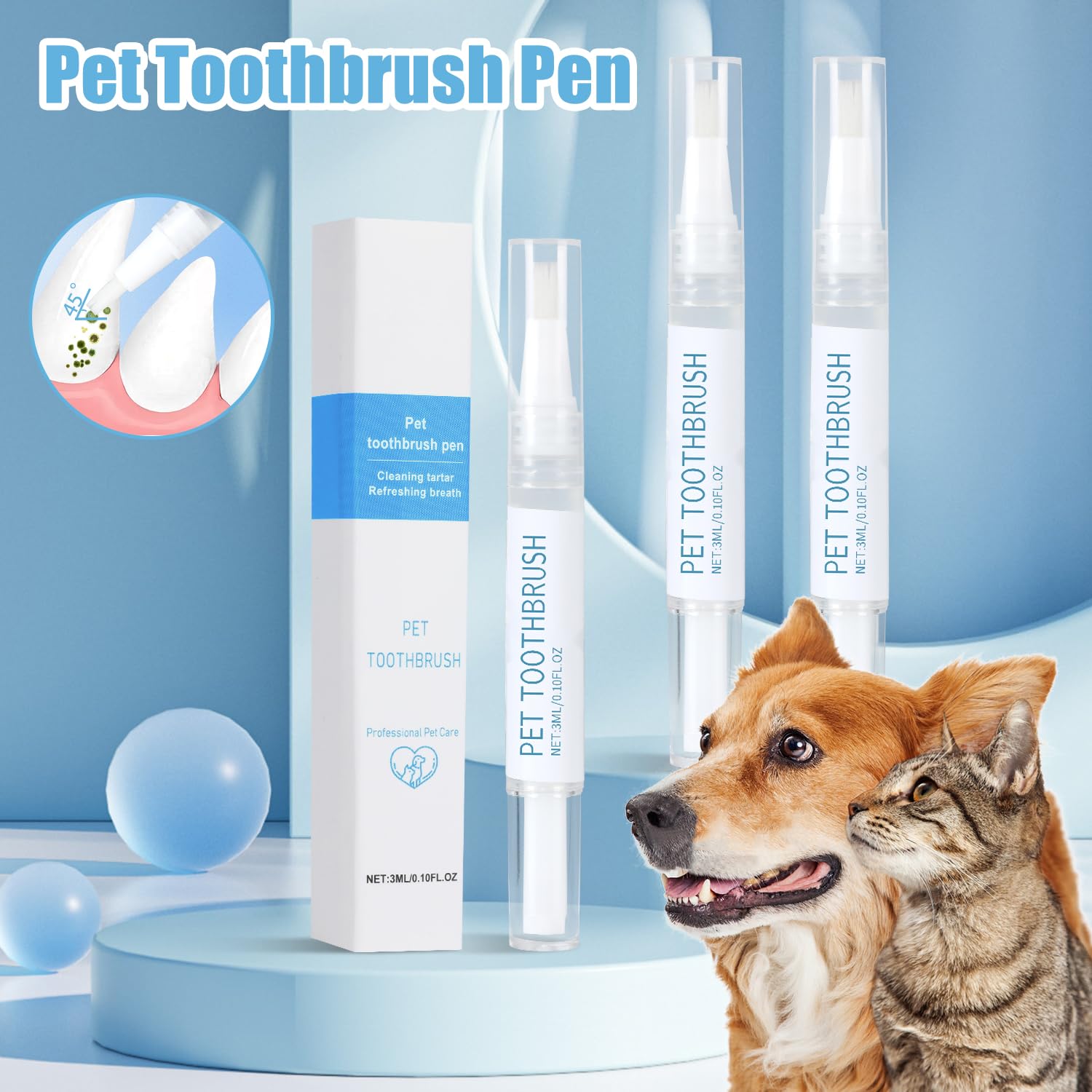 3 Pcs Pet Toothbrush Pen, Dog Teeth Cleaning Pen, Dog Tartar Remover for Teeth, Cat/Dog Tooth Whitening & Cleaning, Natural Plant Substance-Pet Teeth Repairing Kit