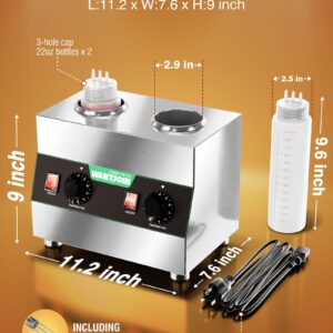 WantJoin Electric Sauce Warmer Dispenser - Countertop Stainless Steel Sauce Heat Preservation Machine 320W Hot Fudge Nacho Cheese Ketchup Chocolate Warmer for Commercial with 650ml Squeeze Bottle*2