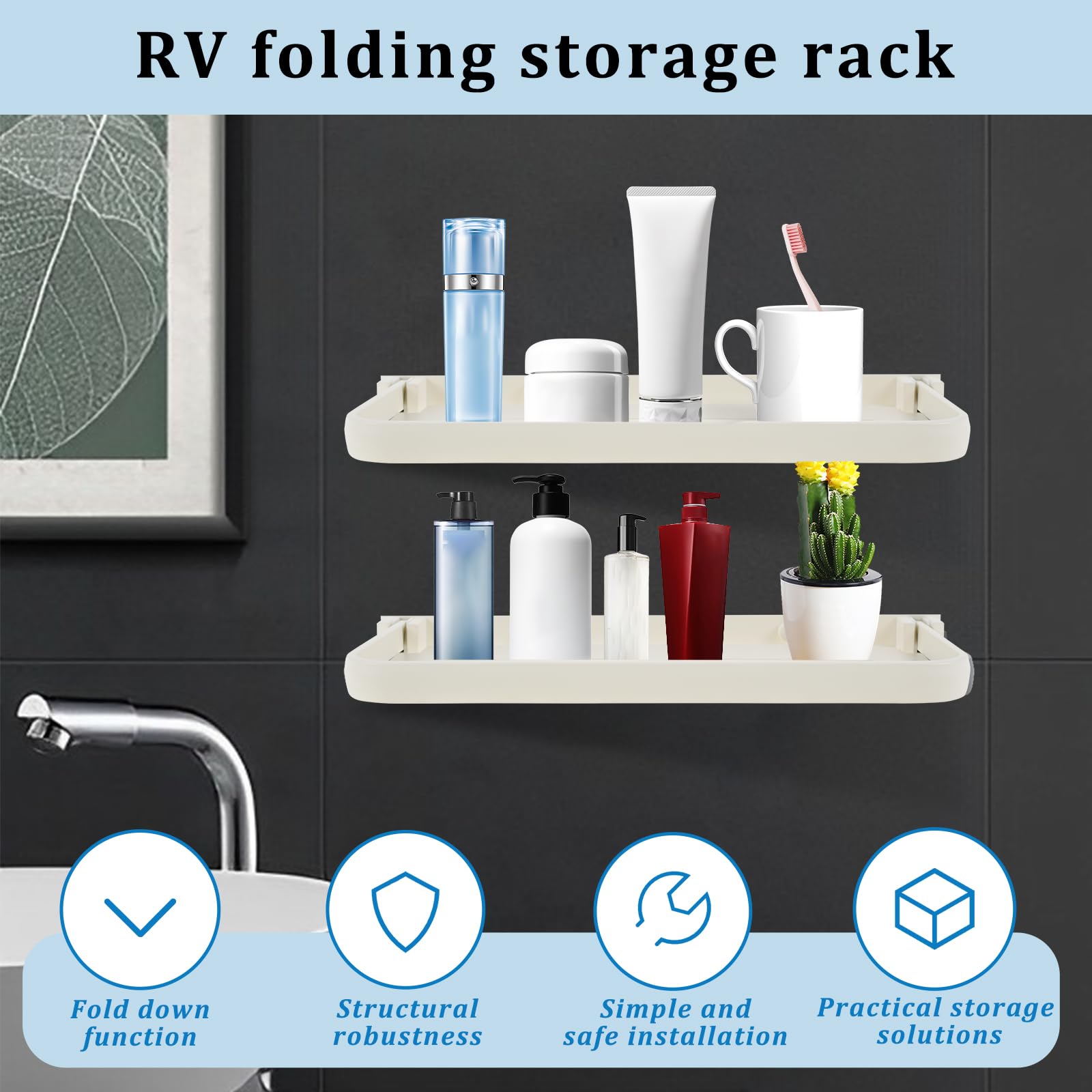 2Pcs RV Foldable Shelf, Space Saving RV Aluminium Alloy Fold Down Shelf Wall Mounted RV Floating Shelf Compact RV Folding Shelf Versatile Floating Shelves Camper Accessories for RV Camper