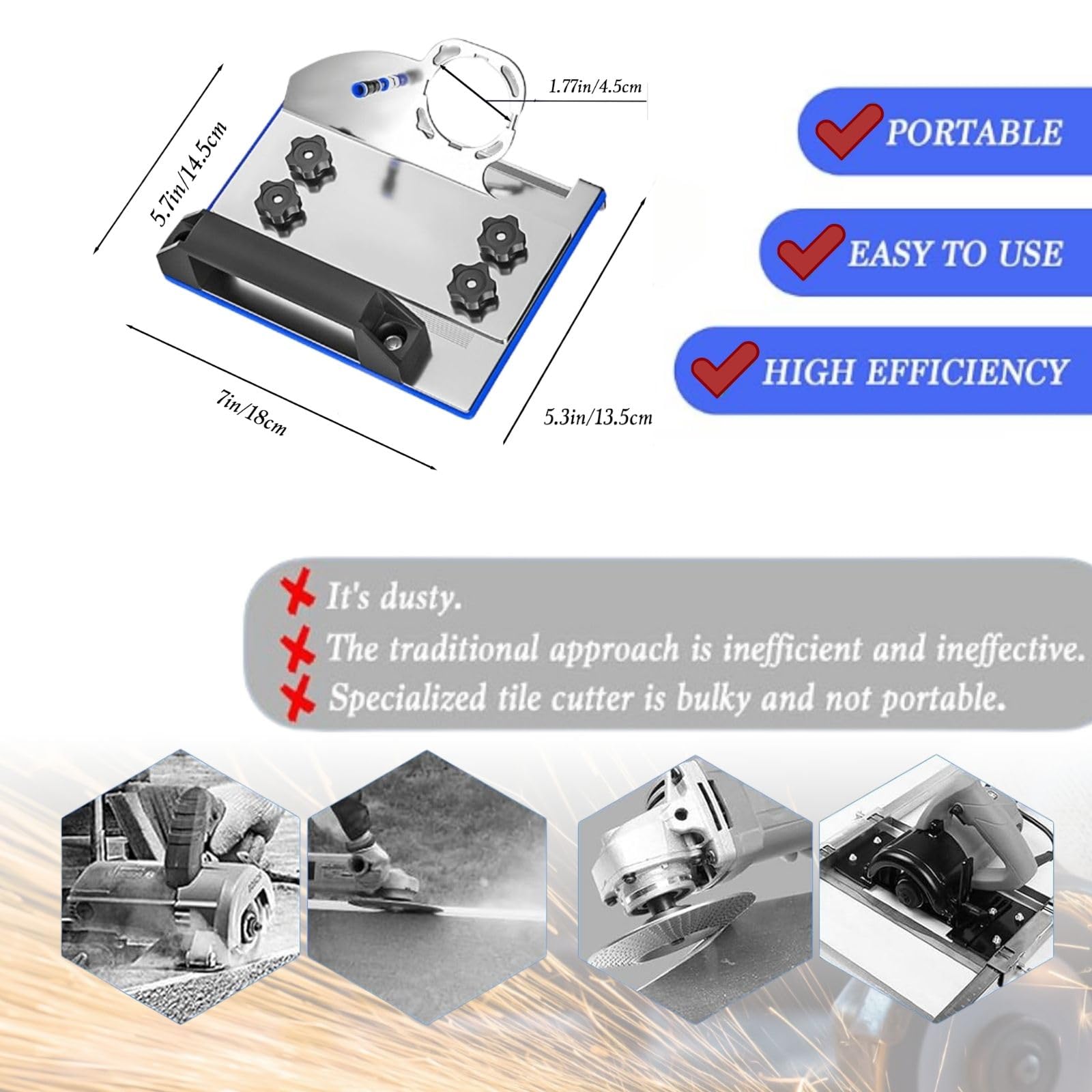 45 Degree Cutting Ceramic Stone Chamfering Tool,Angle Grinder Stand for Tile 45° Chamfer Cutting,Angle Grinder Stand Grinder Holder,Angle Grinder Tile Chamfer Stand for 100-Type Angle Grinders.