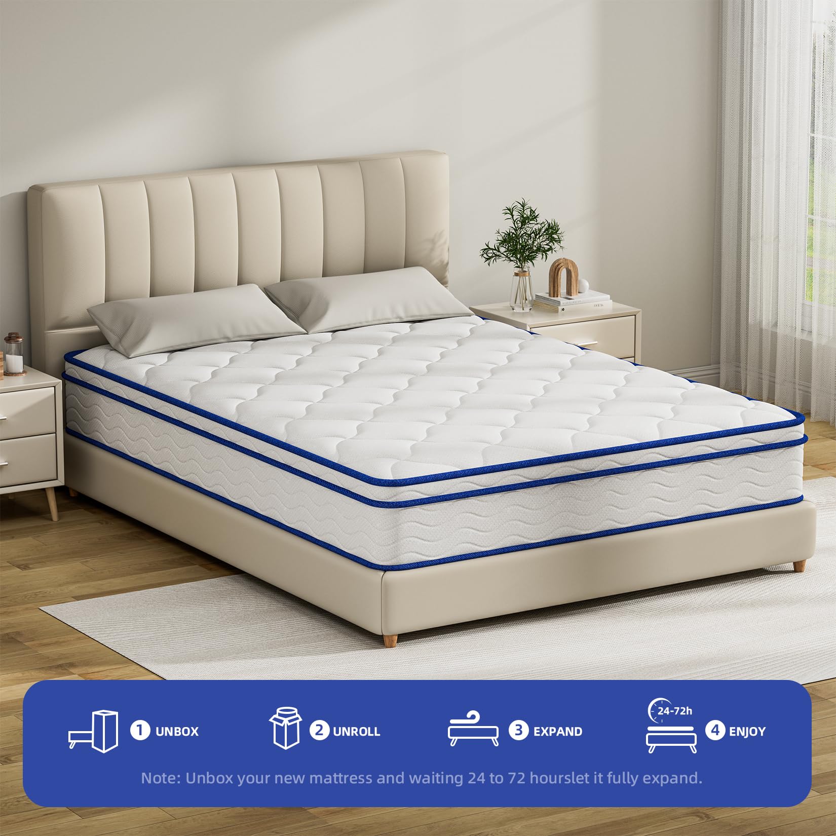 Queen Mattress, 10 Inch Queen Size Hybrid Mattress in a Box, Medium Firm Memory Foam and Spring Mattresses, Pressure Relief & Motion Isolationfor, Fiberglass Free Bed Mattress, CertiPUR-US Certified