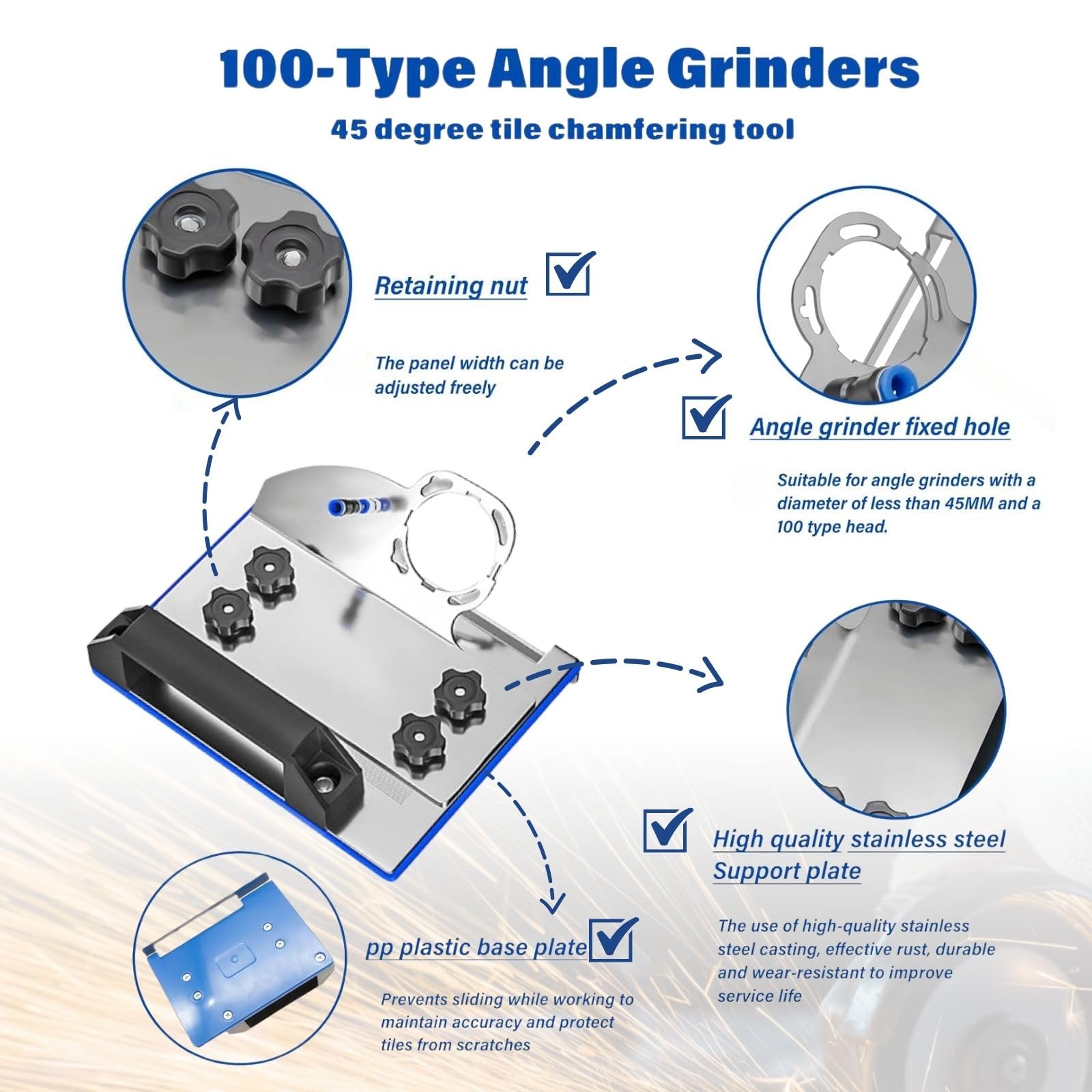 45 Degree Cutting Ceramic Stone Chamfering Tool,Angle Grinder Stand for Tile 45° Chamfer Cutting,Angle Grinder Stand Grinder Holder,Angle Grinder Tile Chamfer Stand for 100-Type Angle Grinders.