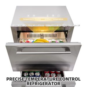 GarveeTech 24 Inch Under Counter Drawer Fridge, Outdoor Undercounter Refrigerators for Patio with Weatherproof Full Stainless Steel Body, Built in Wine & Beverage Refrigerator for Home and Commercial