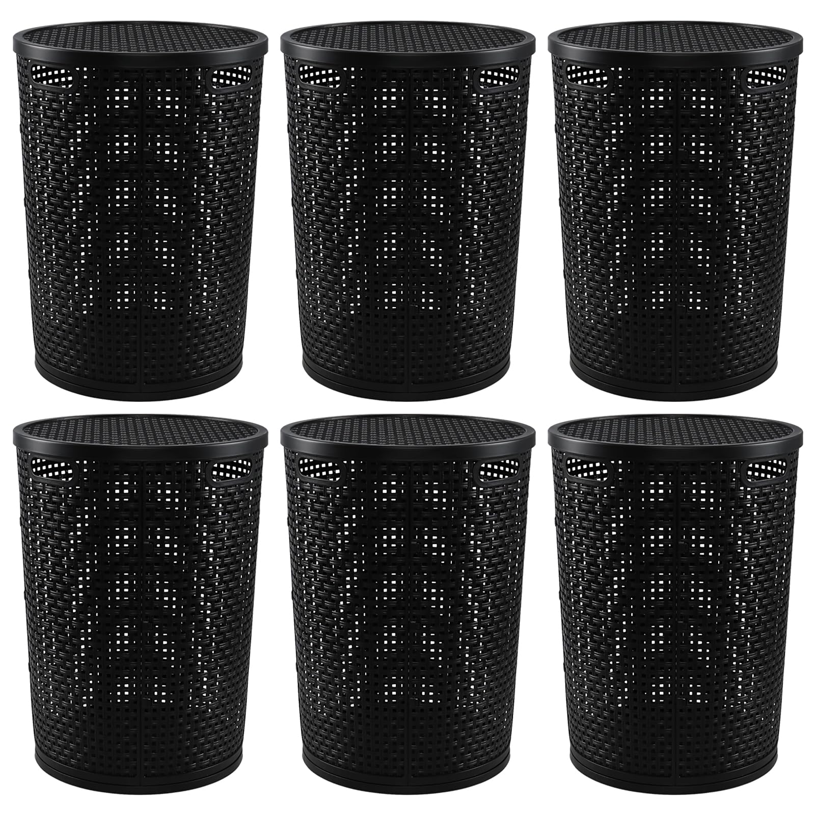 Joyeen 6 Pack 50 L Plastic Laundry Basket with Lid, Round Dirty Clothes Hamper, Black