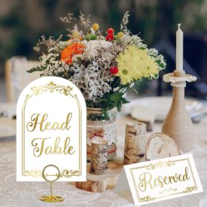 ZhouBoat 31 Sets Arch Gold White Table Number Cards with Holders and Reserved Seating Signs, Double Sided Gold Foil Table Number 1-30 and Head Table 4x6 Inch Birthday Wedding Reception Table Signs