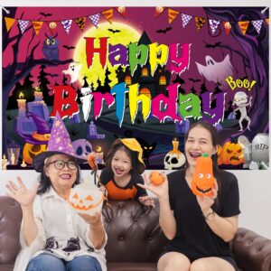 Halloween Happy Birthday Backdrop Large Size Halloween Birthday Banner for Halloween Birthday Party Decorations