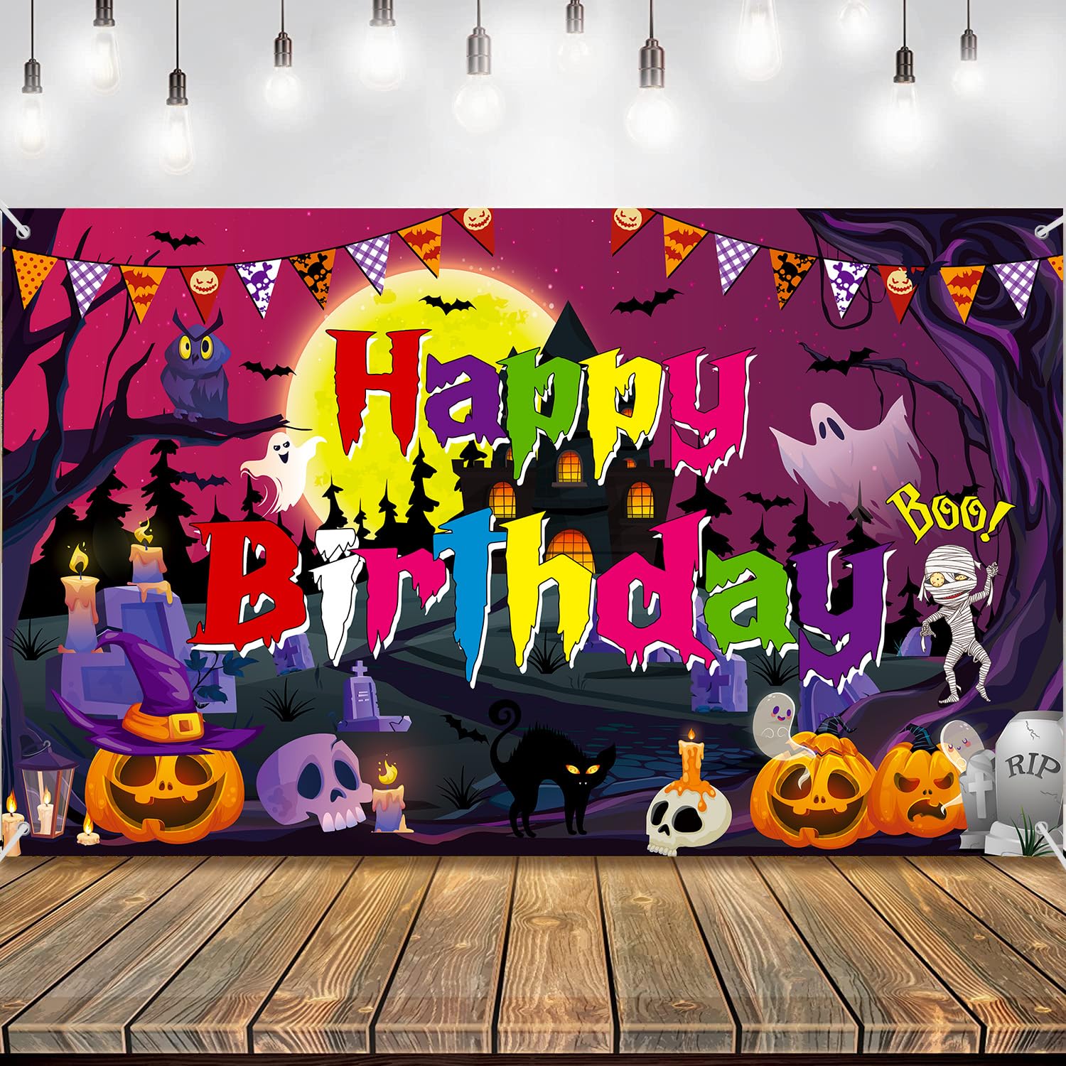 Halloween Happy Birthday Backdrop Large Size Halloween Birthday Banner for Halloween Birthday Party Decorations