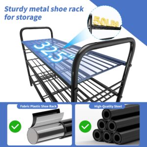 MWQ 3 Tier Stackable Shoe Rack, 32.5" Wide All Metal Free Standing Shoe Storage Organizer for Entryway, Closet, Black