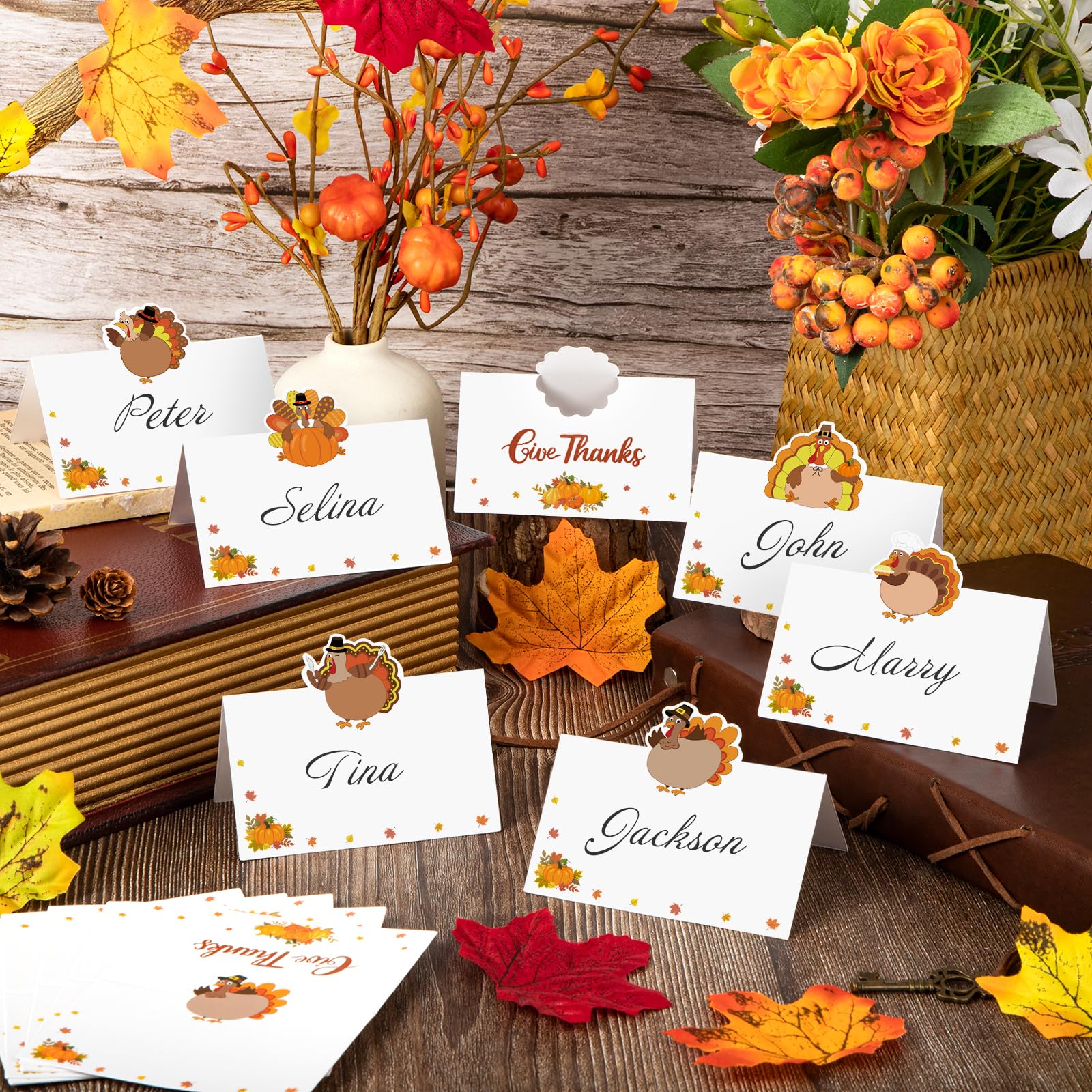 60 Pcs Thanksgiving Name Cards for Table, Turkey Thanksgiving Place Cards, Fall Place Cards for Thanksgiving Dinner Party Decoration, Thanksgiving Place Settings Size 3.5*2.2 inches (Thanksgiving)